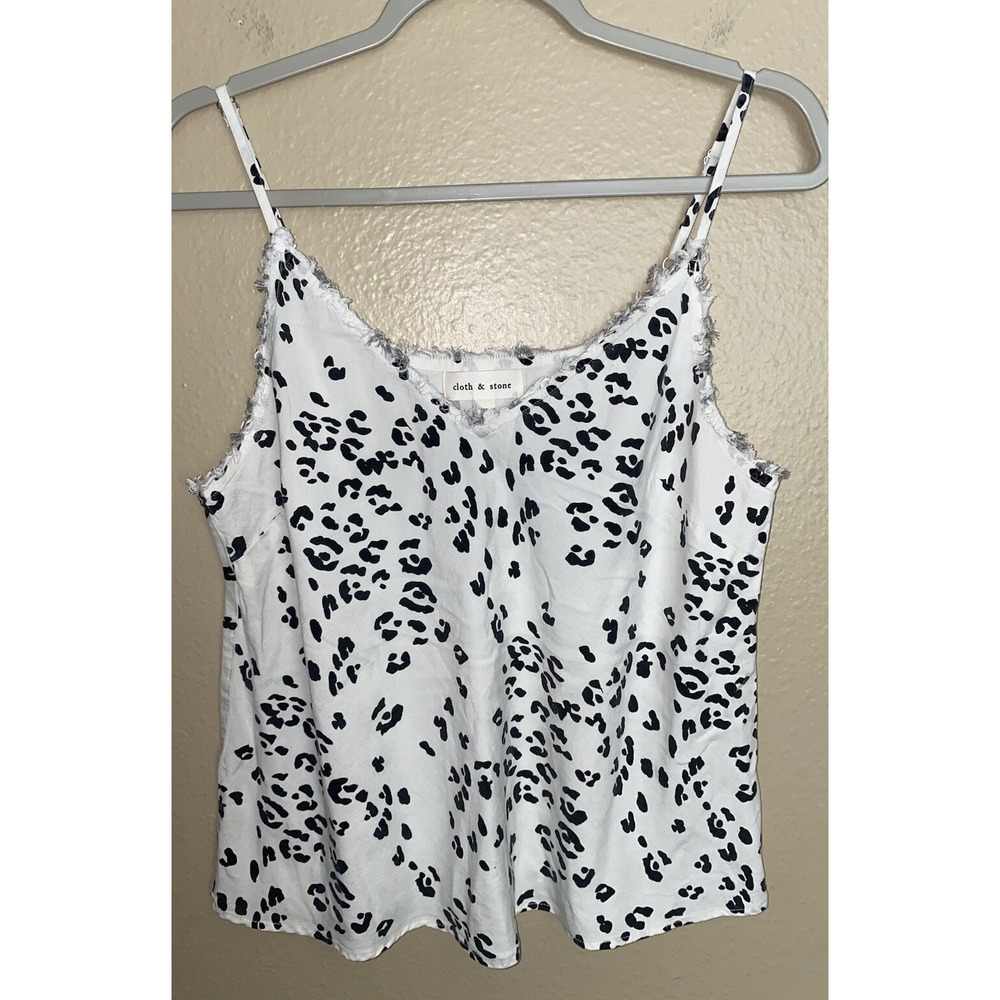 Cloth and Stone Top Sleeveless White & Black Animal Print Spaghetti Medium